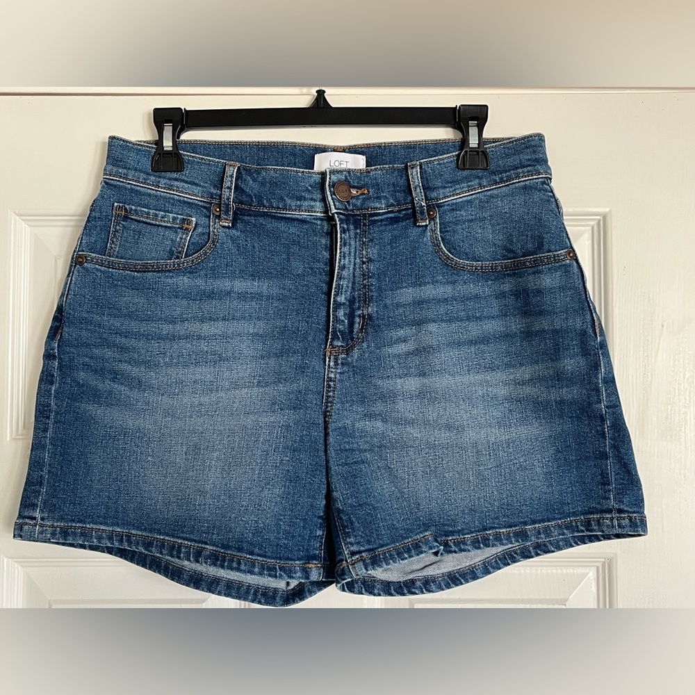 LOFT Blue Denim Shorts with Mid-Length Cut